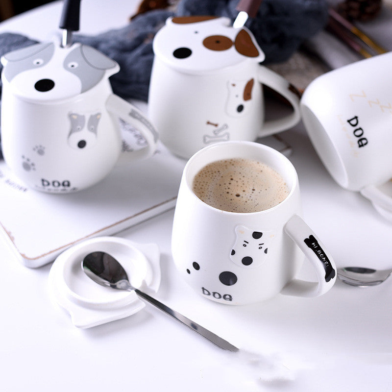 Cartoon Ceramic Mug With Lid Spoon