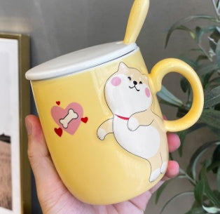 Cute Cartoon Shiba Inu Puppy Ceramic Cup with Lid