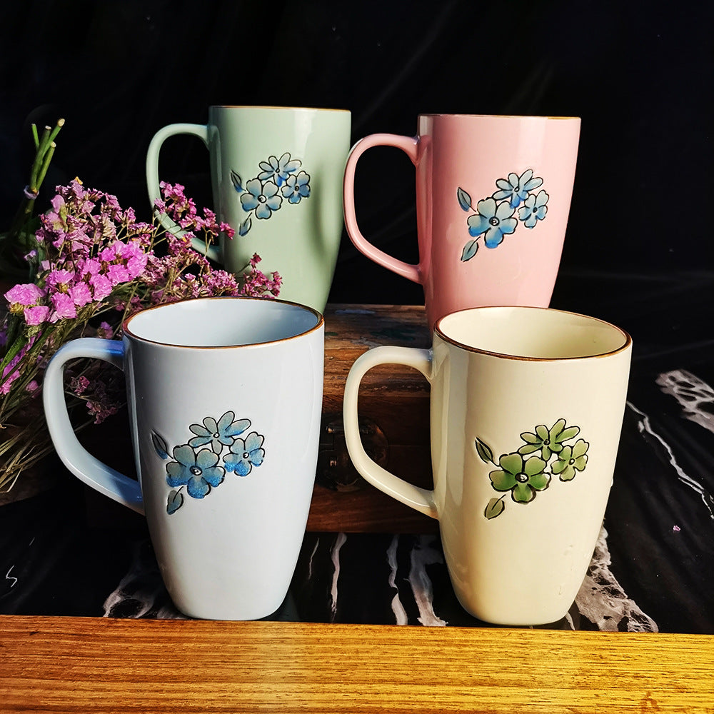 Double Sided Hand Painted Flowery Ceramic Mug