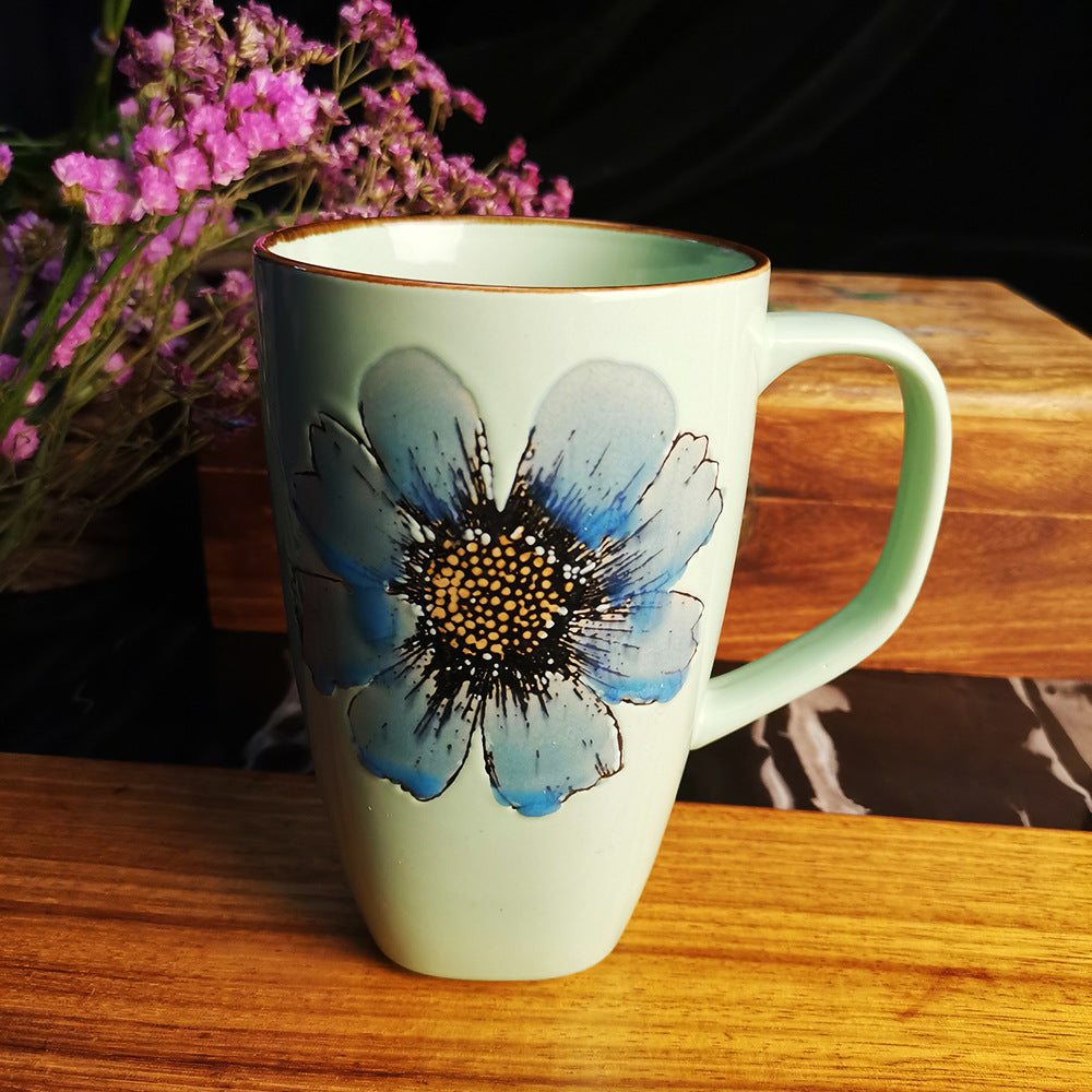 Double Sided Hand Painted Flowery Ceramic Mug
