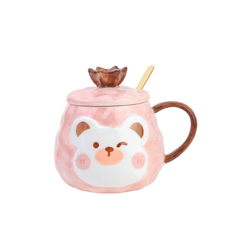 Cartoon Mug Bear Hand-Painted Ceramic Mug With Lid