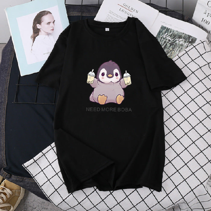 Shiba Inu Drinking Milk Tea Cotton T Shirt