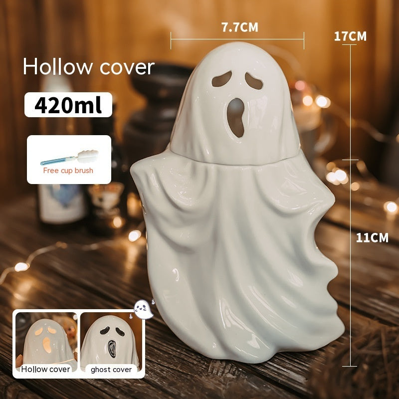 Ghost Mug Porcelain Cup With Cover Spoon