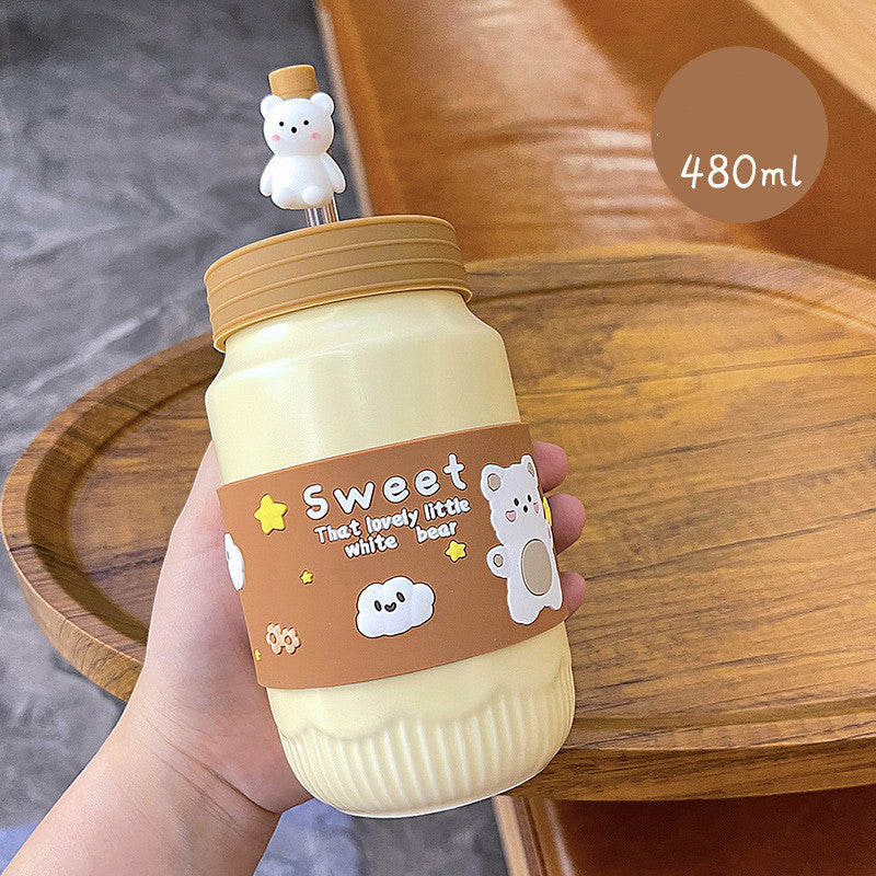Ceramic Bear Mug with Lid & Straw