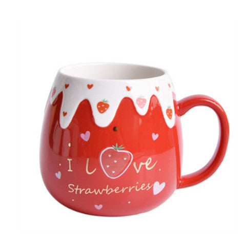 Strawberry Ceramic Coffee Mug With Lid And Spoon
