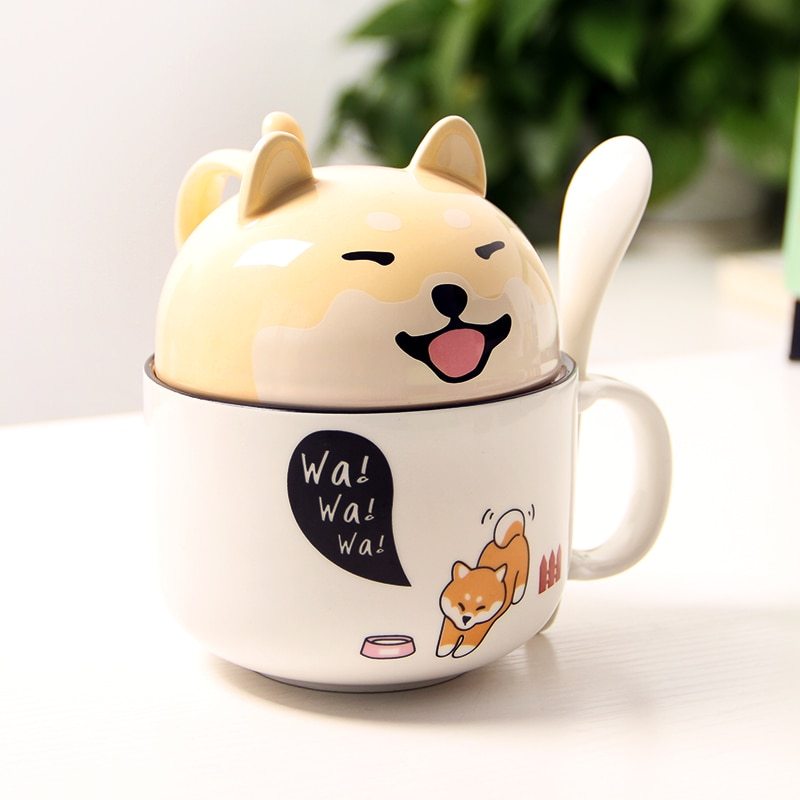 Double-Layer Ceramic Dog Mug Bulldog, Husky, Corgi, Shiba Inu