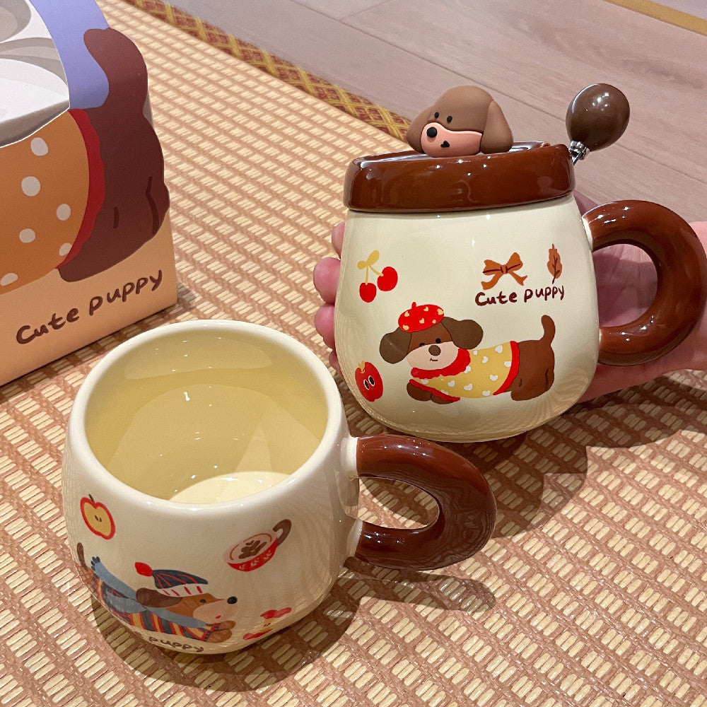 Cartoon Sausage Dog Mug With Lid Spoon