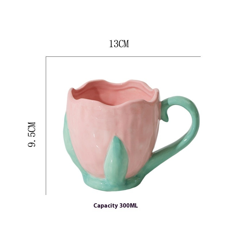 Three-dimensional Relief Tulip Ceramic Mug