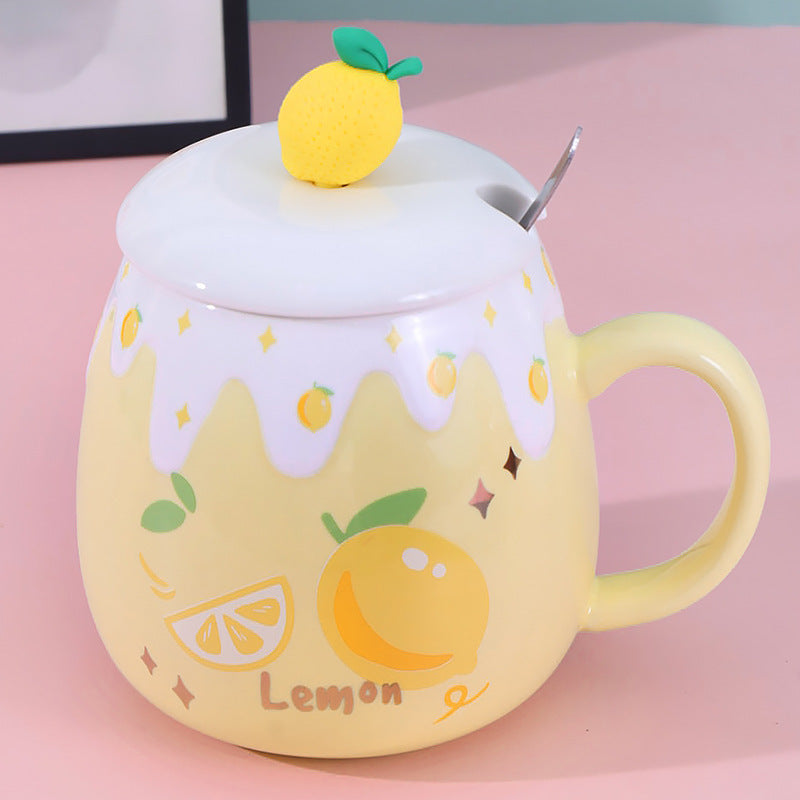Strawberry Ceramic Coffee Mug With Lid And Spoon