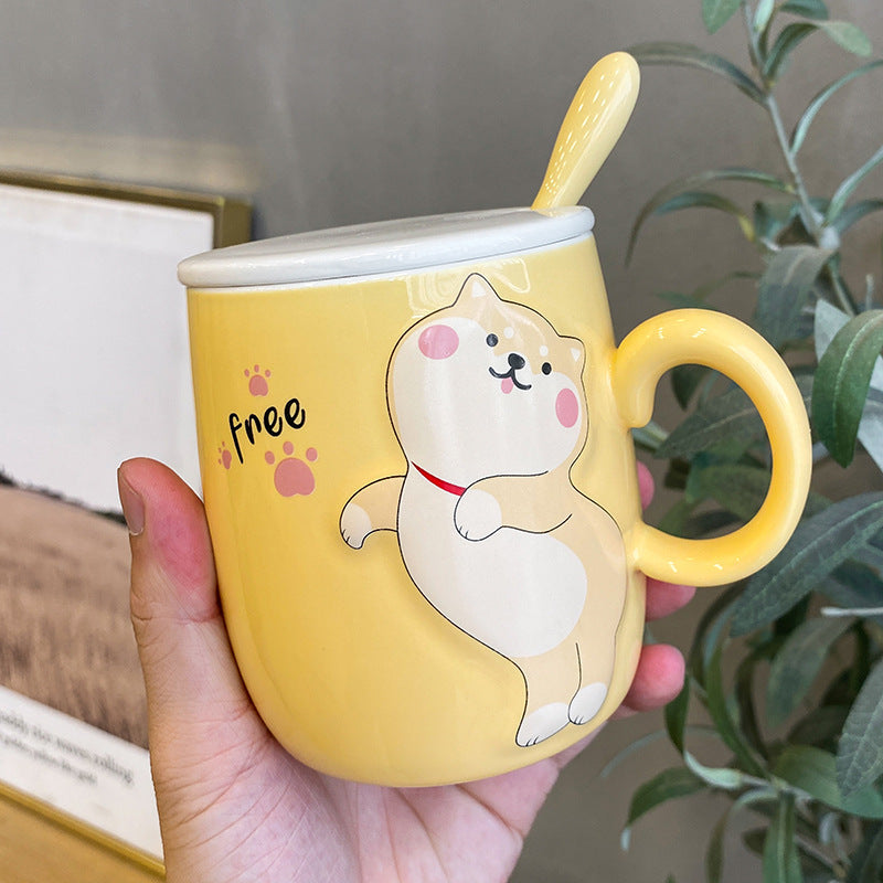 Cute Cartoon Shiba Inu Puppy Ceramic Cup with Lid