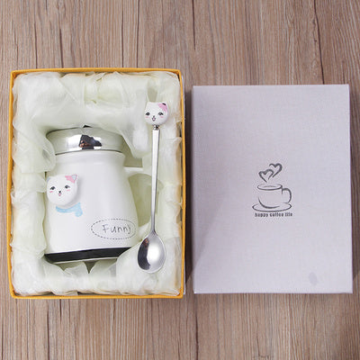 Cute Cat Cup with lid spoon