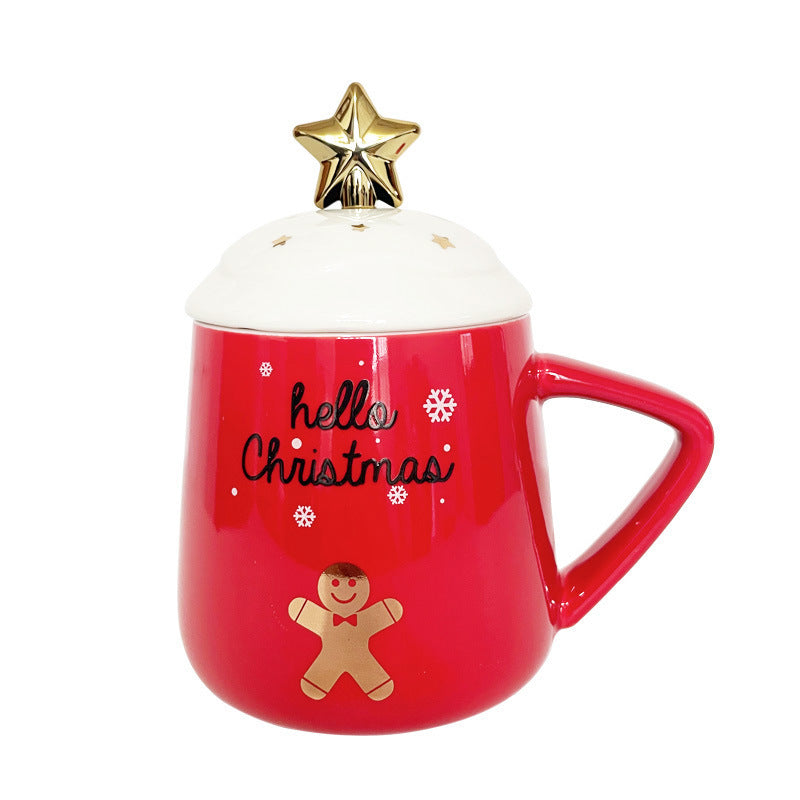 Christmas Ceramic Cup Mug With Cover With Spoon