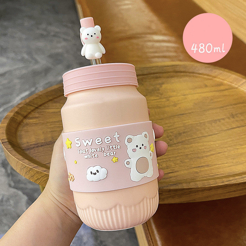 Ceramic Bear Mug with Lid & Straw