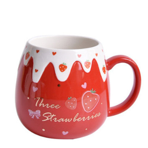 Strawberry Ceramic Coffee Mug With Lid And Spoon
