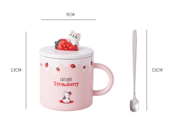 Creative Cartoon Ceramic Cup With Lid Cute Strawberry