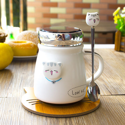 Cute Cat Cup with lid spoon