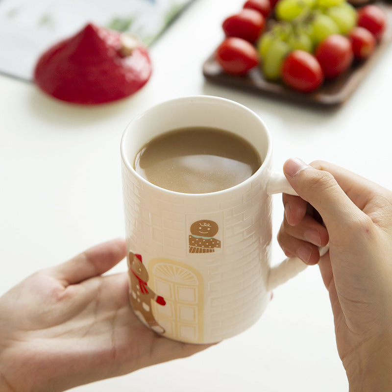 Gingerbread Man Red House Mug Coffee Cup With Lid