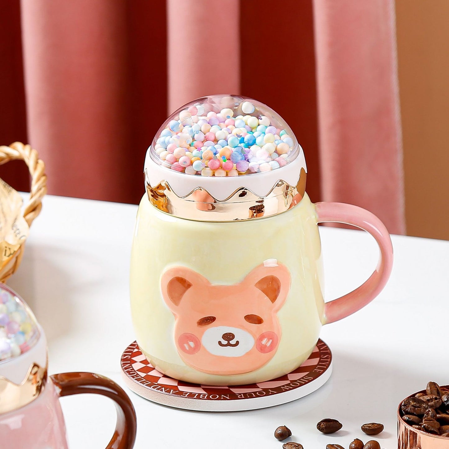 Large Capacity Ceramic Drinking Bear Mug With Lid