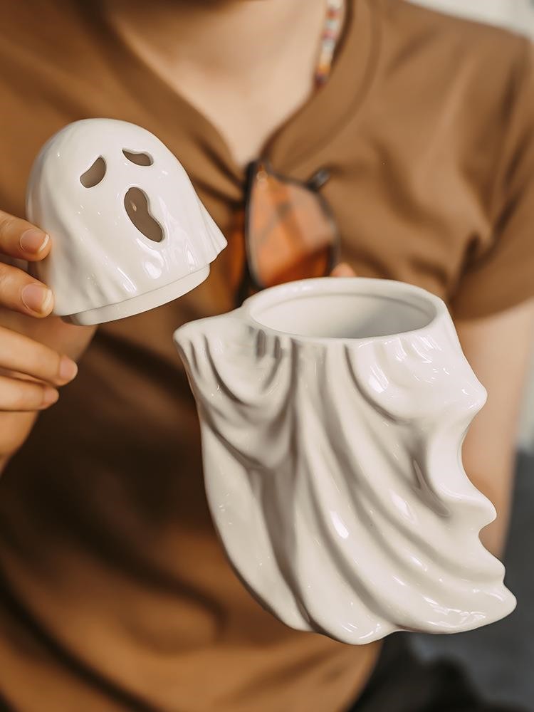 Ghost Mug Porcelain Cup With Cover Spoon