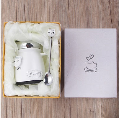 Cute Cat Cup with lid spoon