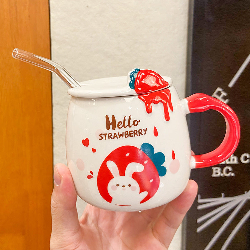 Cute Cartoon Strawberry Rabbit Ceramic Cup