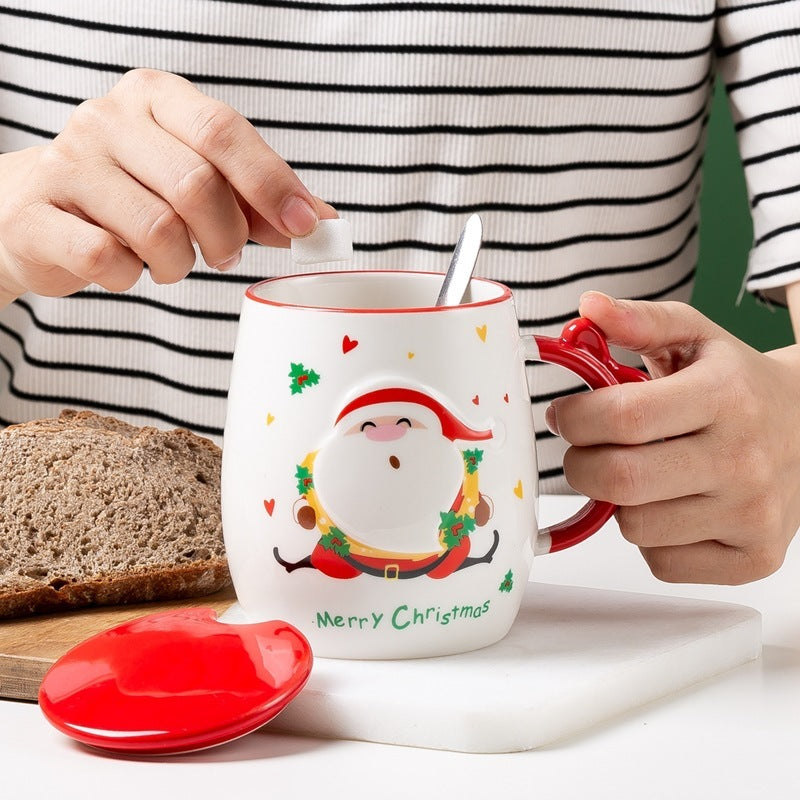 Christmas Ceramic Mug With Lid Spoon