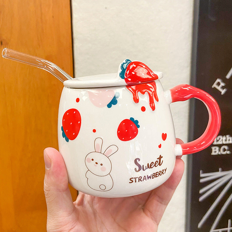 Cute Cartoon Strawberry Rabbit Ceramic Cup