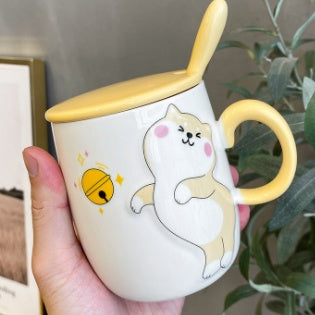 Cute Cartoon Shiba Inu Puppy Ceramic Cup with Lid