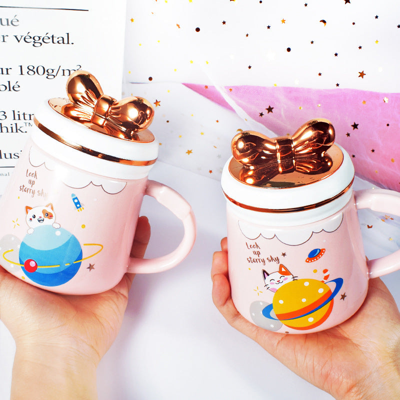 Ceramic Mug Cat Cartoon Mug With Lid Large Capacity
