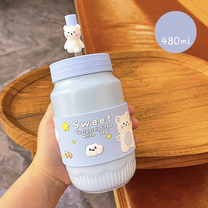 Ceramic Bear Mug with Lid & Straw