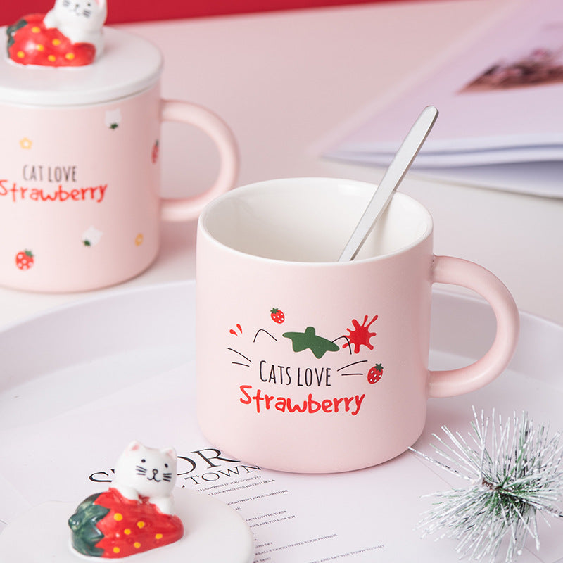 Creative Cartoon Ceramic Cup With Lid Cute Strawberry