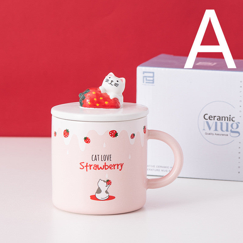 Cartoon Ceramic Cat Mug with Lid
