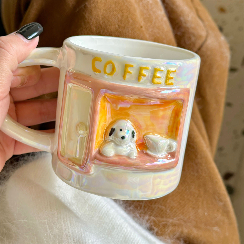 Cute Pearly Embossed Puppy Ceramic Mug