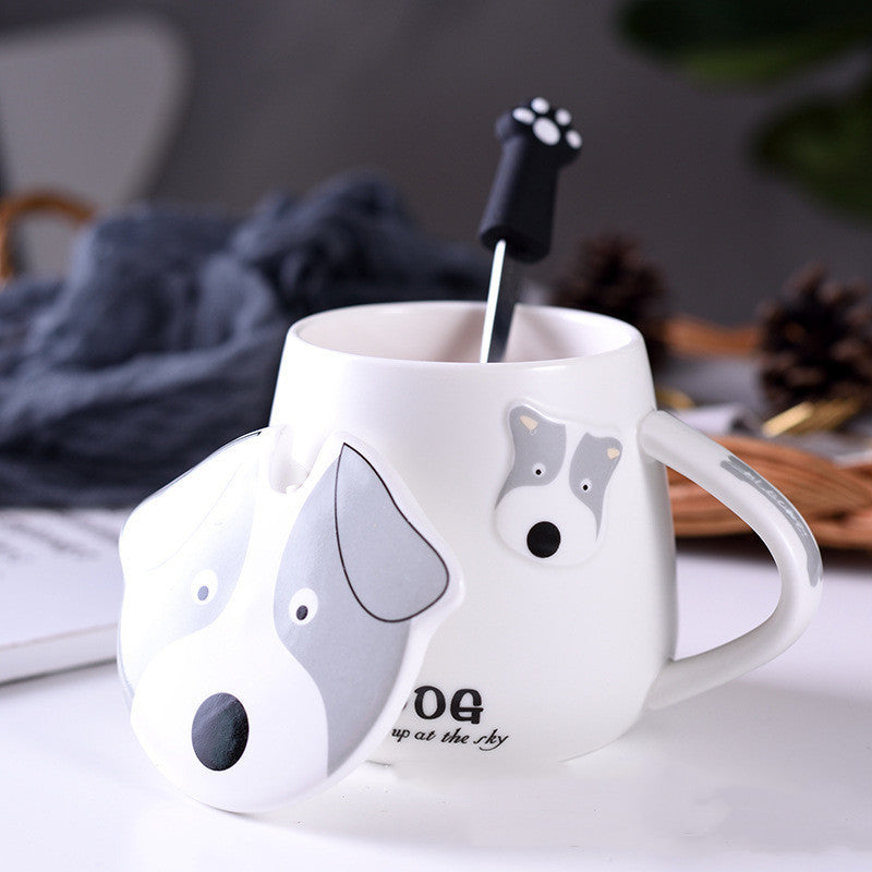 Cartoon Ceramic Mug With Lid Spoon