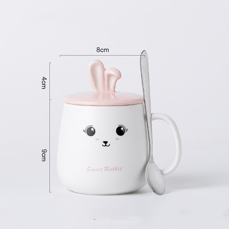 Cute Bunny Ear Mug With Lid Spoon