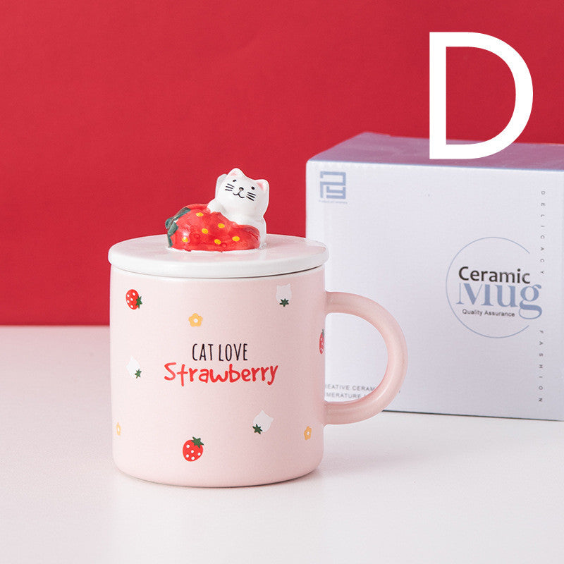 Cartoon Ceramic Cat Mug with Lid