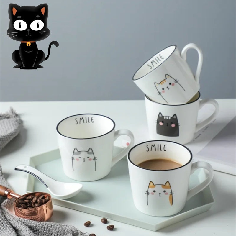 Coffee Cup Cartoon Cat Pattern