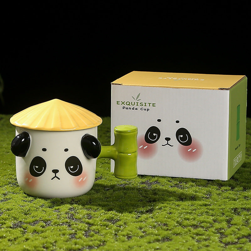 Cute Panda Ceramic Cup For Girls With Lid Milk Breakfast