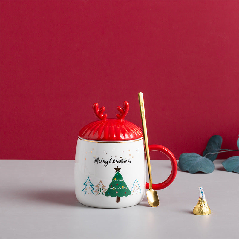 Christmas Mug With Lid Spoon Ceramic Mug