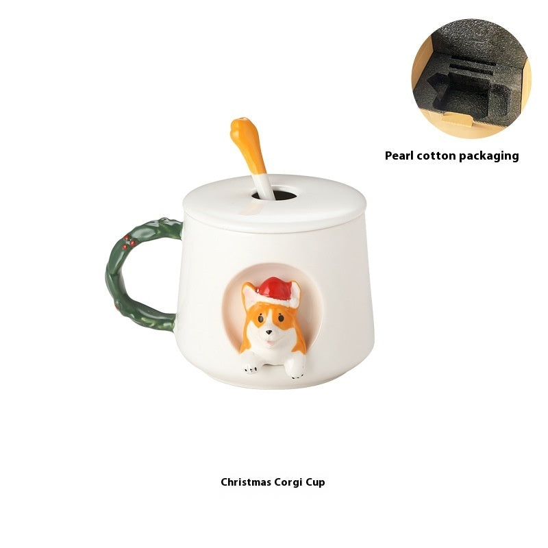 Christmas Style Corgi Mug With Cover Spoon