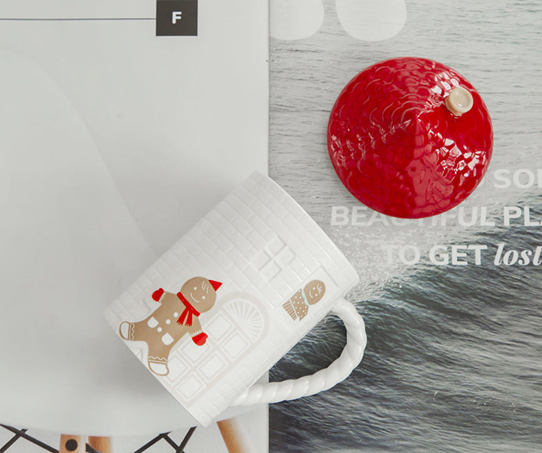 Gingerbread Man Red House Mug Coffee Cup With Lid