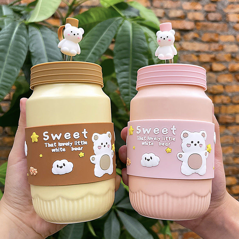 Ceramic Bear Mug with Lid & Straw
