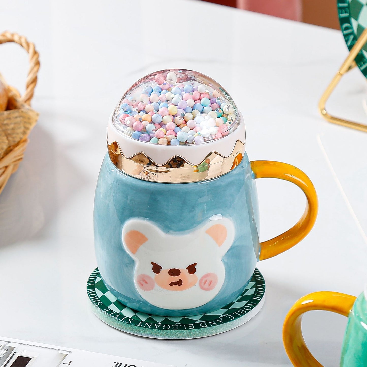 Large Capacity Ceramic Drinking Bear Mug With Lid