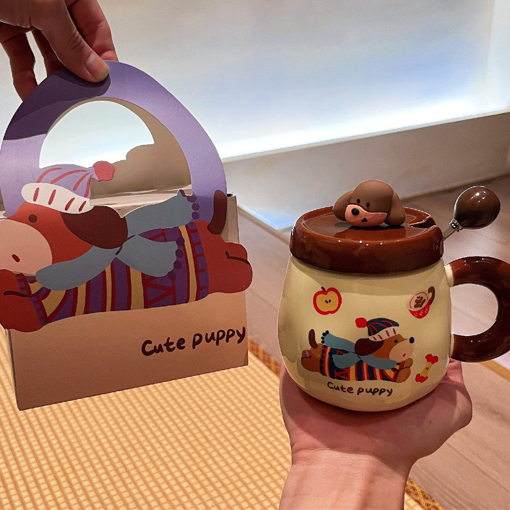 Cartoon Sausage Dog Mug With Lid Spoon