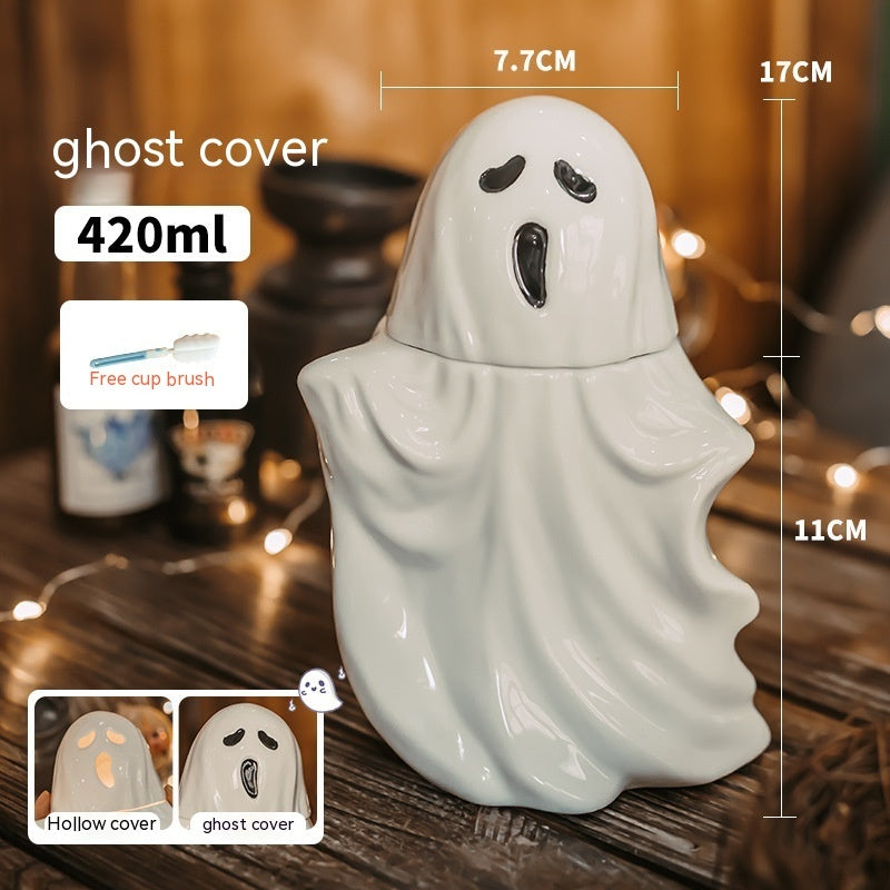 Ghost Mug Porcelain Cup With Cover Spoon