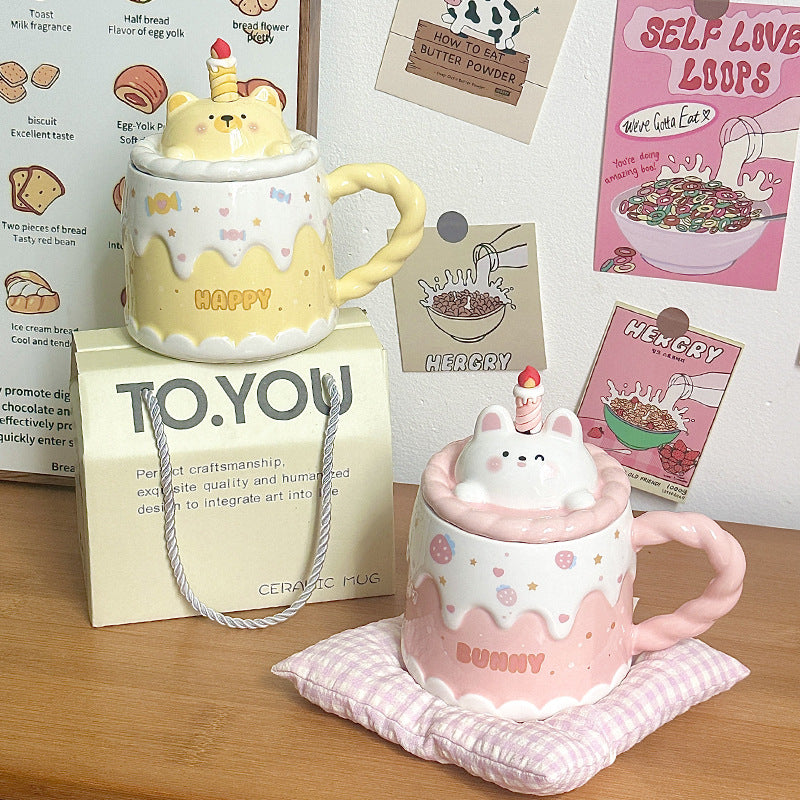 Ceramic Mug Cat With Lid Cartoon in a Box
