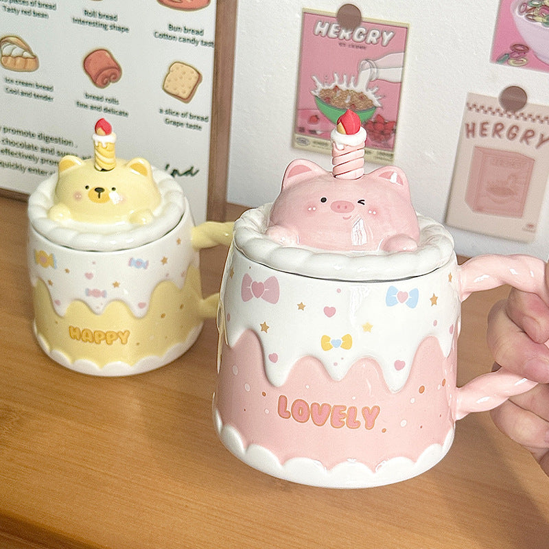 Ceramic Mug Cat With Lid Cartoon in a Box