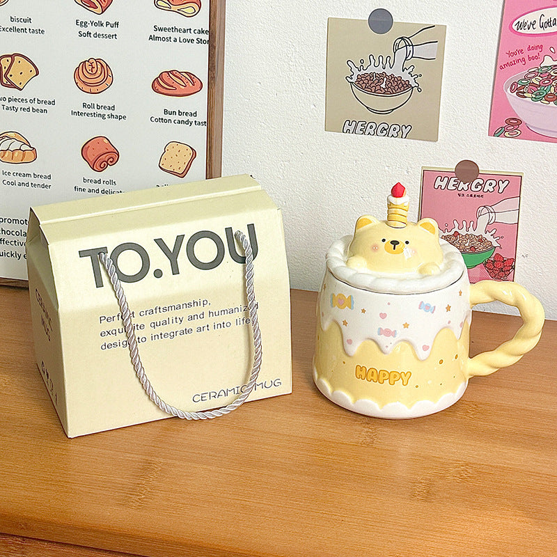 Ceramic Mug Cat With Lid Cartoon in a Box