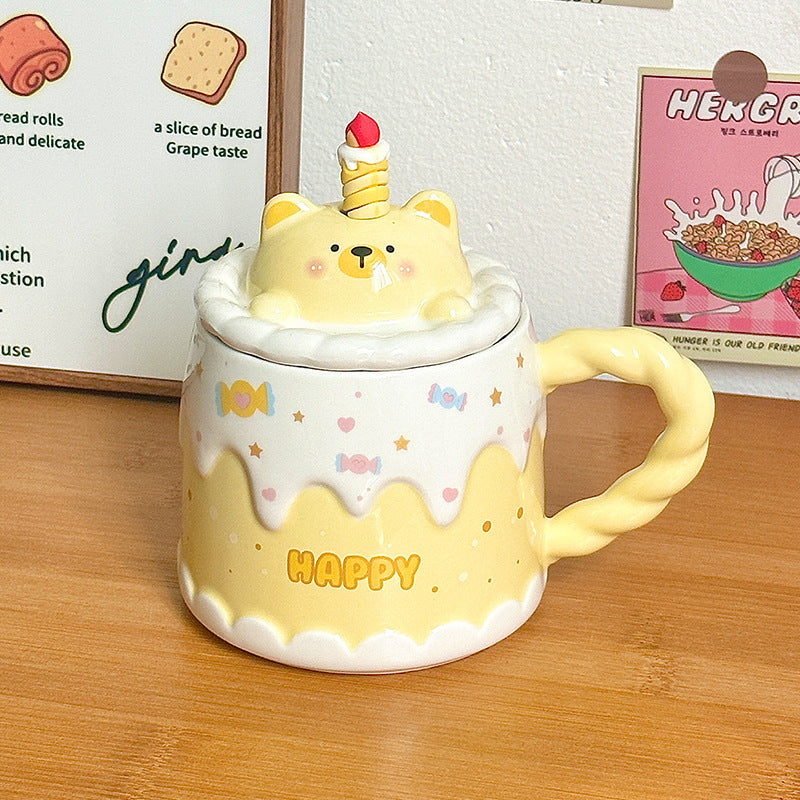 Ceramic Mug Cat With Lid Cartoon in a Box
