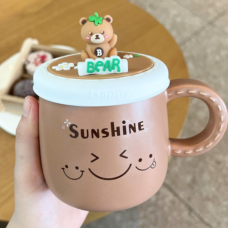 Women's Bear Mug With Lid Ceramic